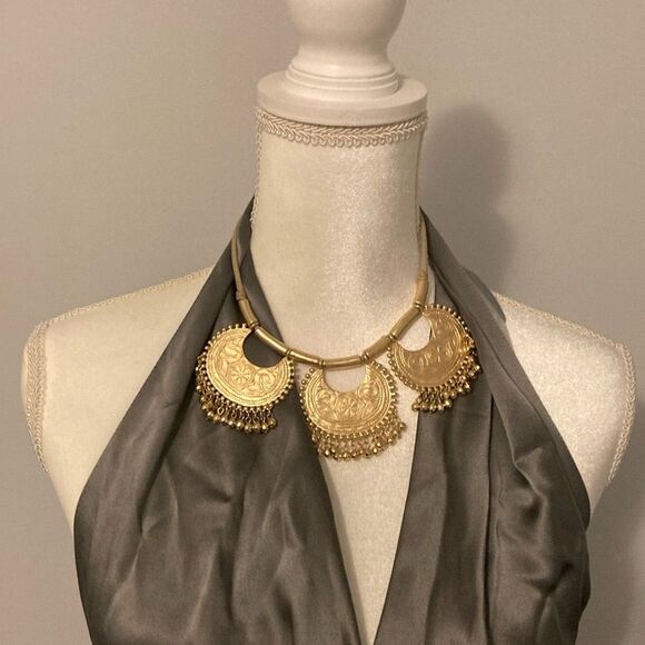Chico's Gold Statement Necklace with Ornate Pendants Chocker - Picture 2 of 7